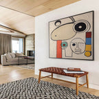 “Abstract Faces in Neutral Tones with Colorful Accents” - Miró - Inspired Whimsical Painting On Canvas PT011