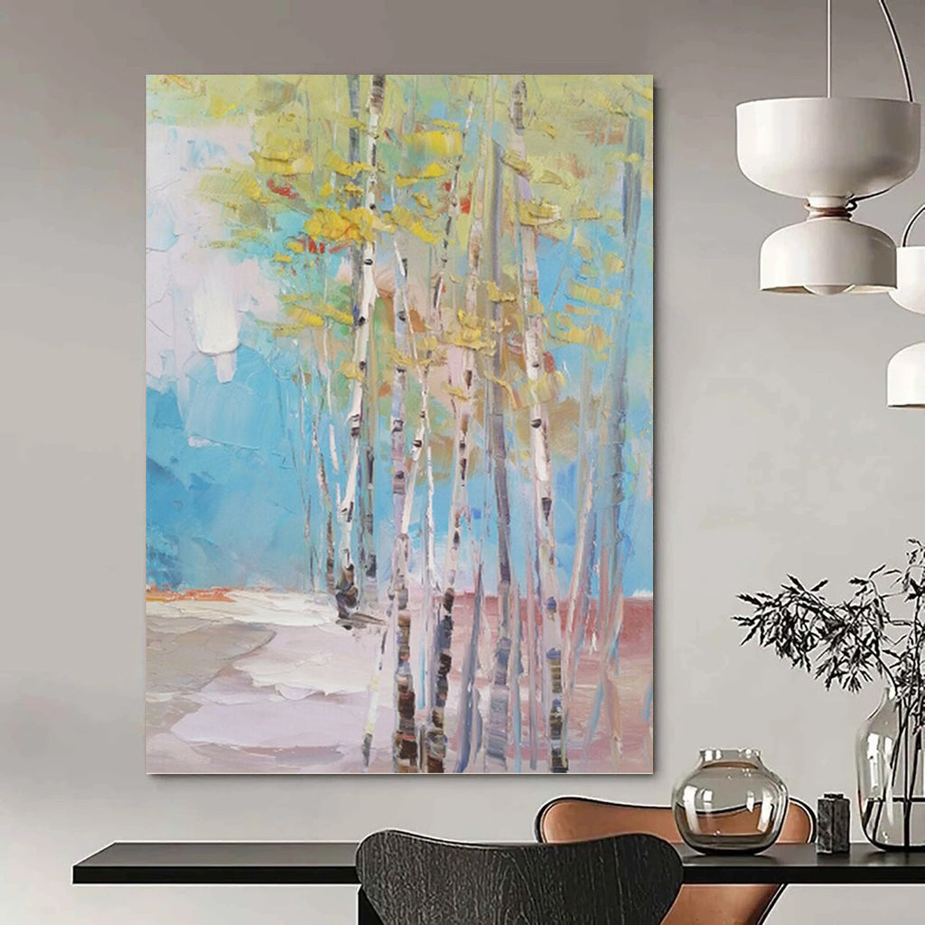 “Colorful Birch Forest” - Impressionist Landscape Painting On Canvas PT1300