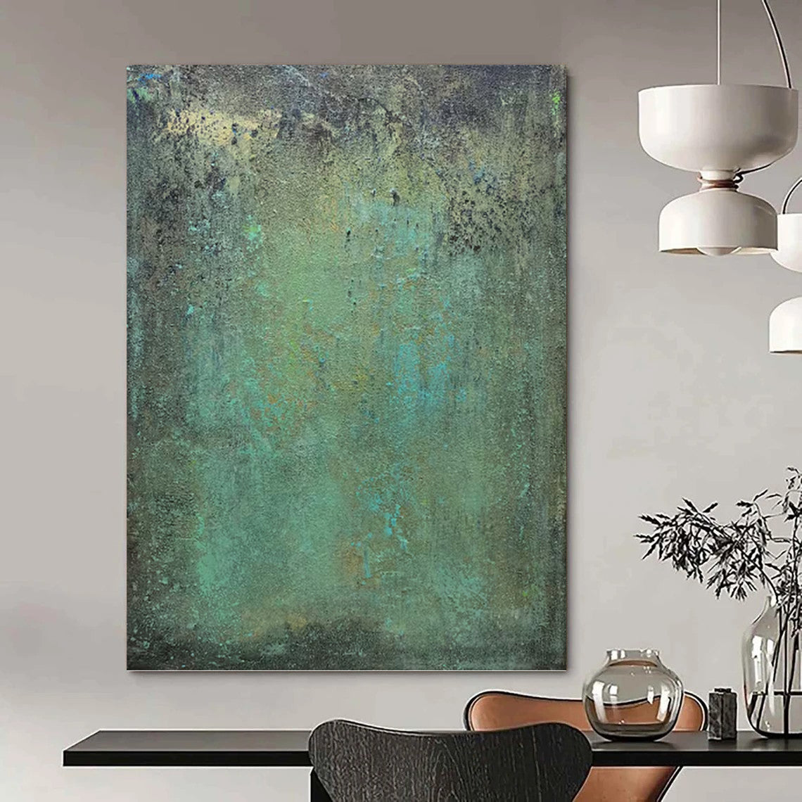 “Green - Blue Textured Canvas” - Textured Abstract Painting On Canvas PT1192