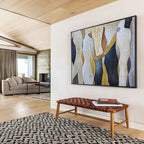 “Abstract Human Forms” - Beige, Black & Gold Figurative, Modern Oil Painting On Canvas DKS731