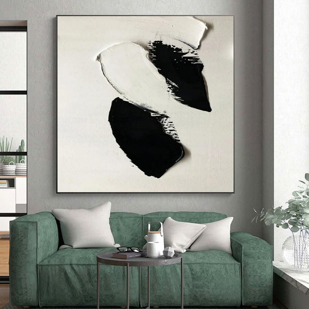 “Bold Black - White Strokes” - Black, White Abstract Minimalist Painting On Canvas PS0710