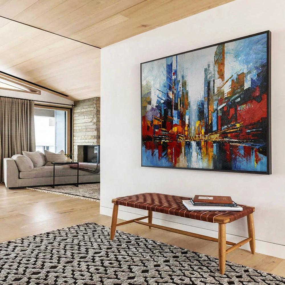 “Colorful Abstract Cityscape” - Vibrant Urban “Metro Blur” Painting On Canvas PT1673