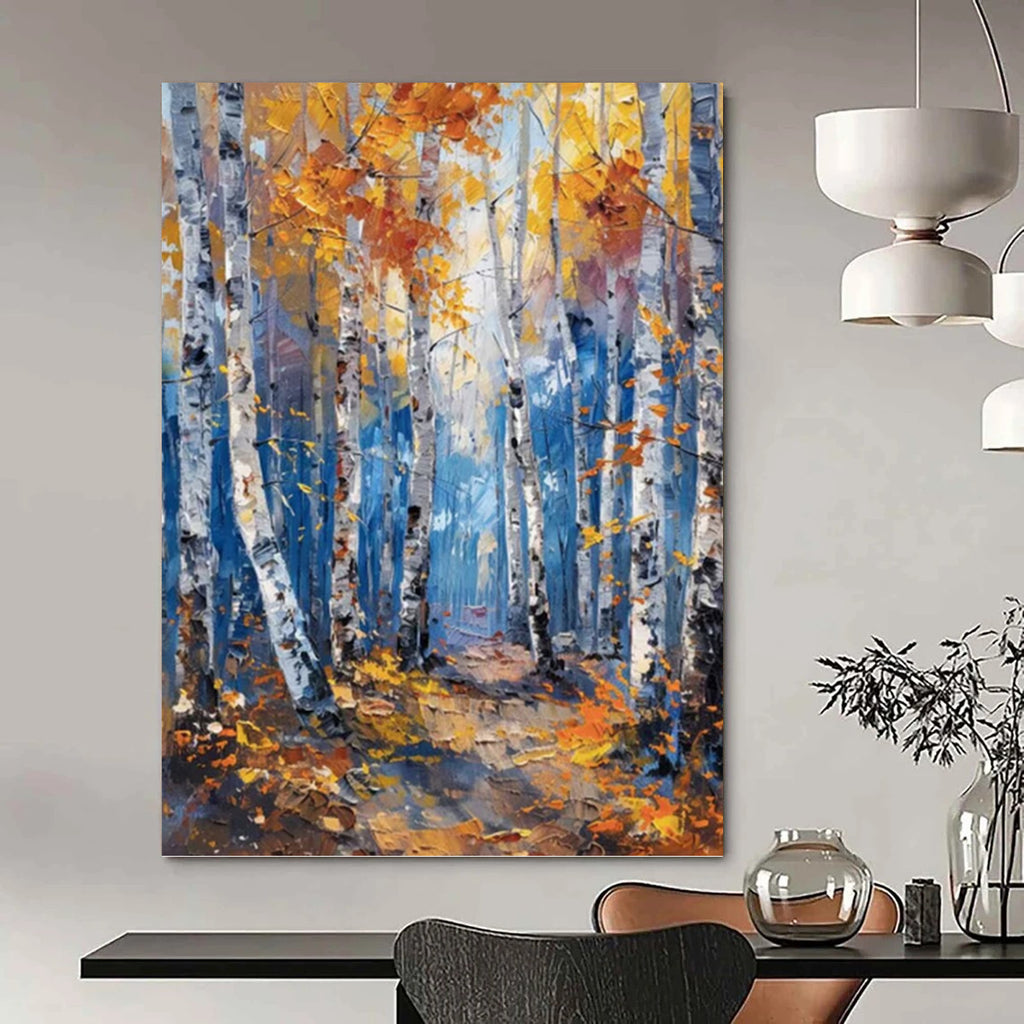 “Autumn Forest in Gold & Blue” - Impressionist - Inspired Landscape Painting On Canvas PT1406