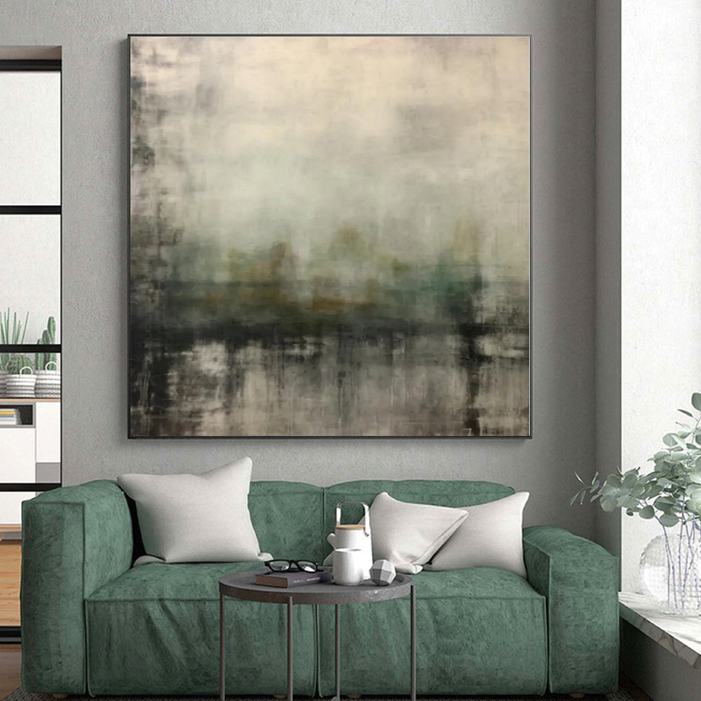 “Gray - Green Abstract Mist” - Gray, Green Abstract Painting On Canvas PS0528