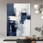 “Monochrome Grid” - Minimalist Blue & White Abstraction Painting On Canvas DS128