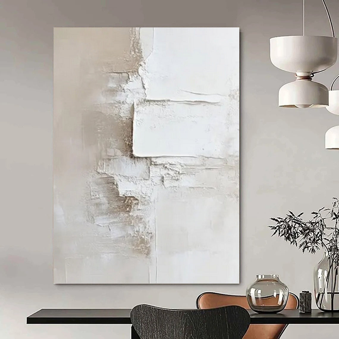 “White and Beige Layered Texture Abstract” - Wabi - Sab Abstract Painting On Canvas PT0978