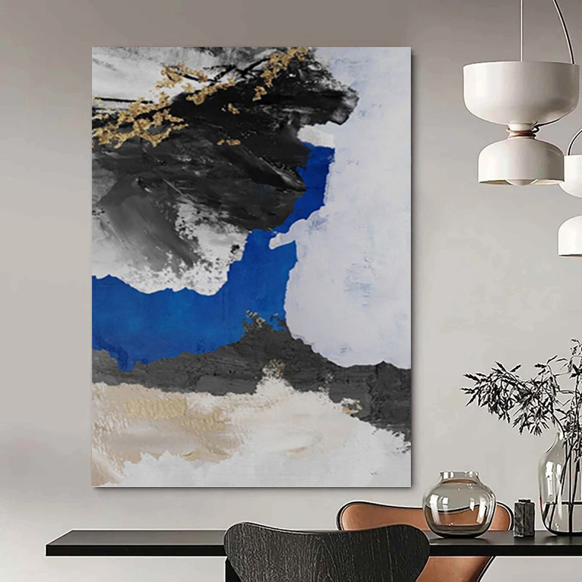“Black - White - Gold Abstract Shapes” - Minimalist Abstract Painting On Canvas PT1231