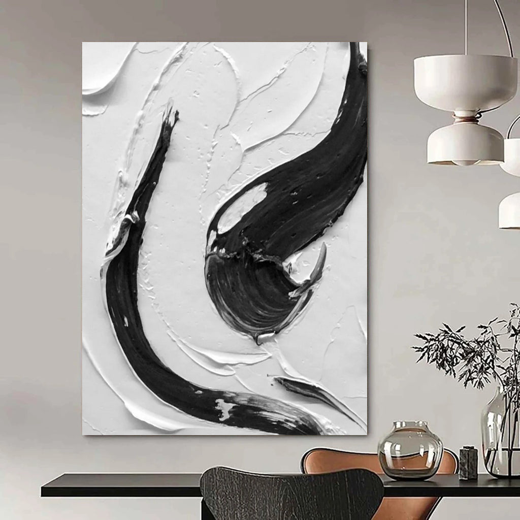 “Intricate Black and White Swirls” - Detailed Abstract Painting On Canvas DS377