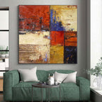 “Color Block Abstract with Rich Reds and Blues” - Geometric Abstract Painting On Canvas PS0289