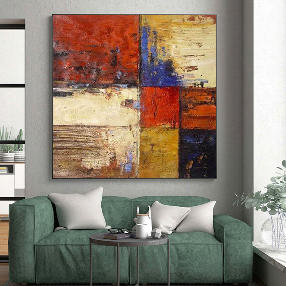 “Color Block Abstract with Rich Reds and Blues” - Geometric Abstract Painting On Canvas PS0289
