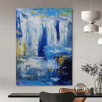 “Blue - Gold Abstract Waterfall” - Impressionist - Inspired Painting On Canvas PT1332