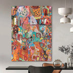Colorful, Vibrant Shapes with Eclectic Patterns "Carnival Chaos" Abstract Painting On Canvas PS1169