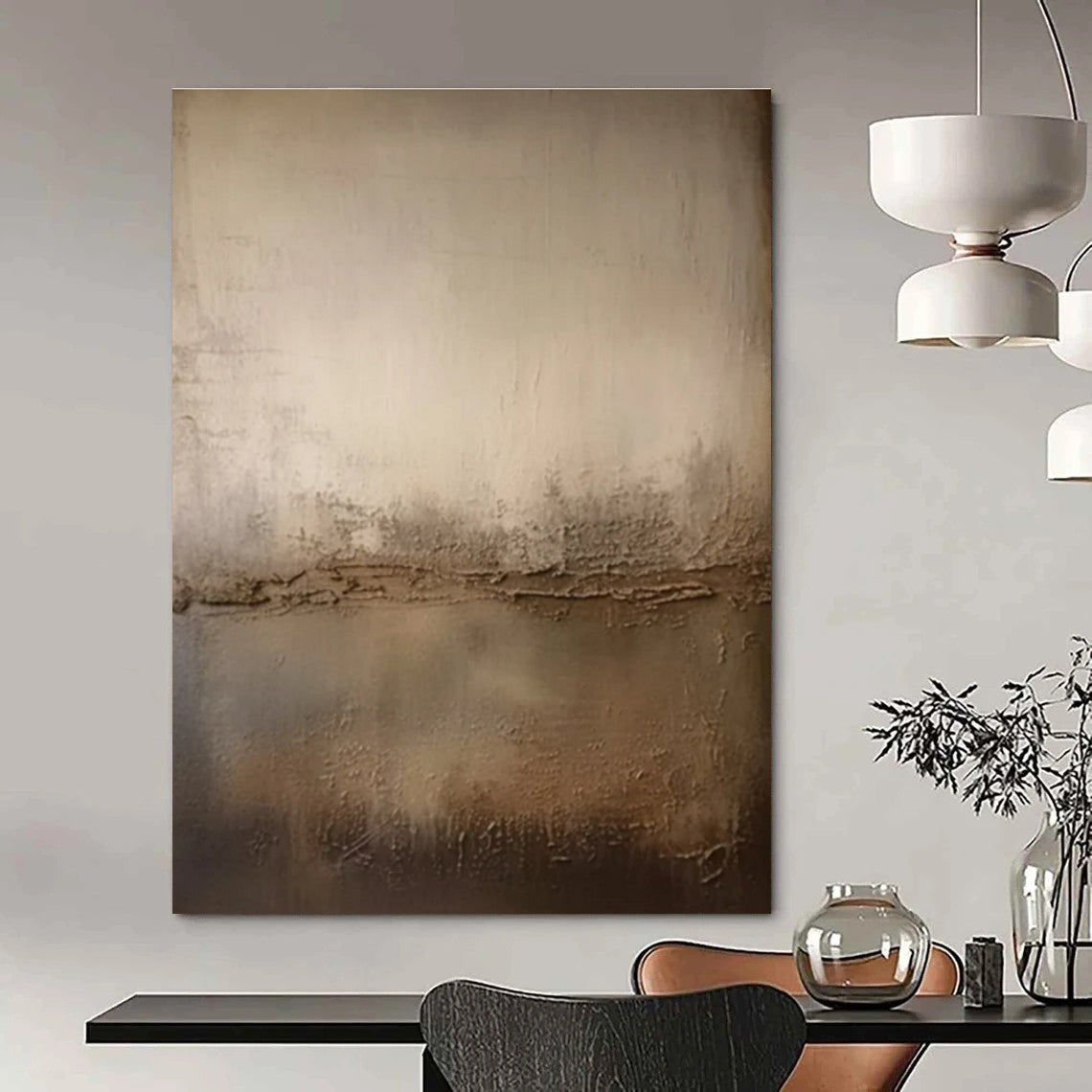Beige, Brown with Textured Layers "Earthy Horizon" Abstract Painting On Canvas PS1467