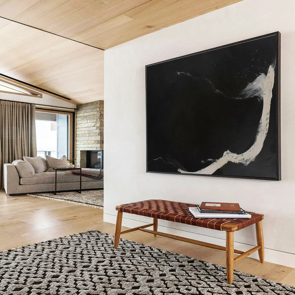 Black and White Fluid Strokes Abstract Expressionist Painting On Canvas DKS142