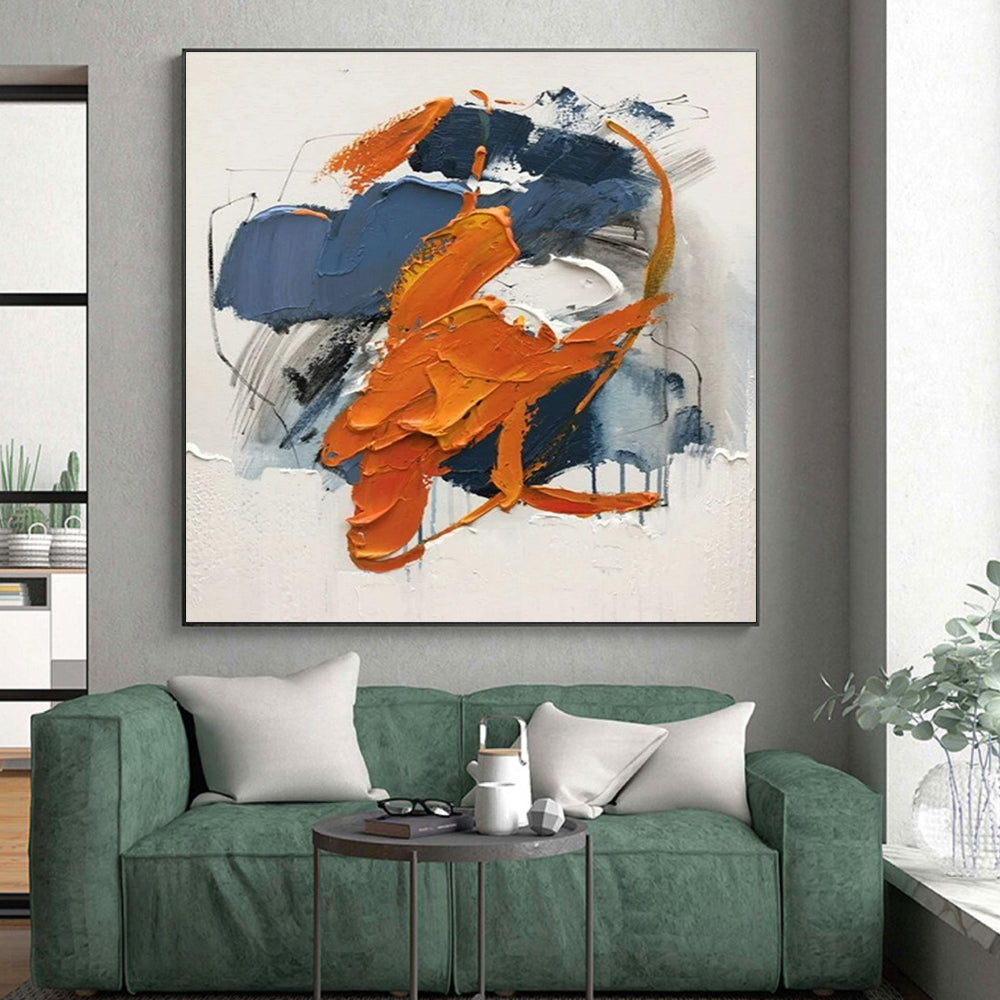 “Blue - Orange Abstract” - Blue, Orange Abstract Expressionist Painting PS0613