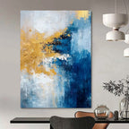 Blue, Gold, Gray, and White Bold, "Luminary Tide" – Abstract Seascape Painting On Canvas PS1009