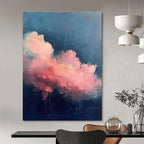 Blue, Pink, White with Cloud - like Forms "Blush Skies" Abstract Painting On Canvas PS1424