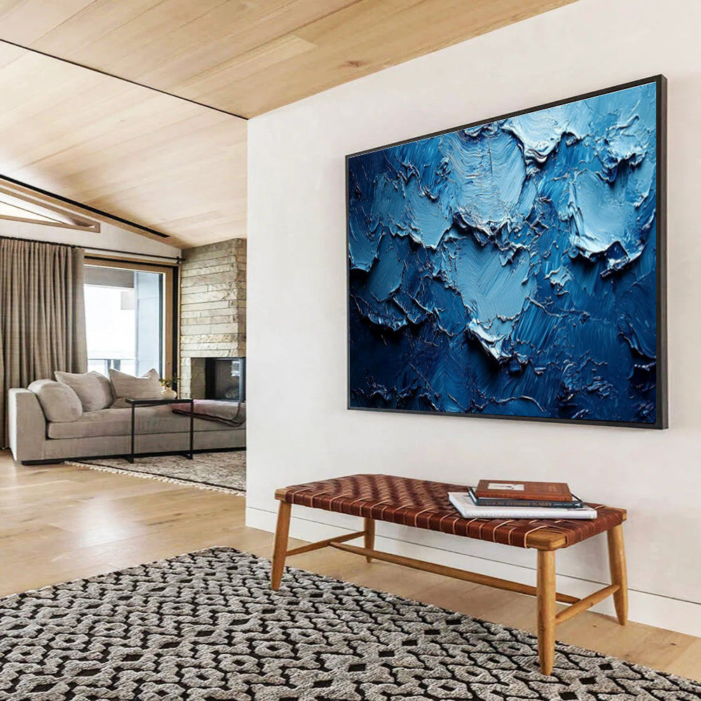“Textured Blue Abyss” - Blue Abstract, Impasto Oil Painting On Canvas DKS758