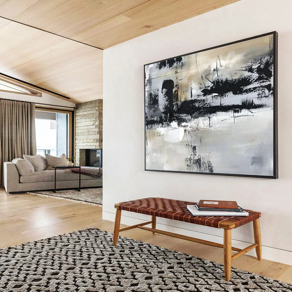 “Monochrome Abstract Strokes” - Black - White - Gray Abstract Painting On Canvas PT1565