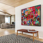 “Pink - Red Abstract Carnival” - Colorful Figurative Painting On Canvas PT239