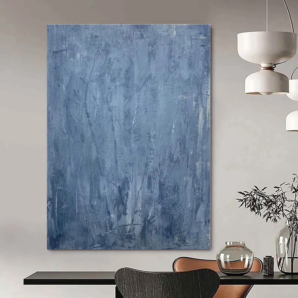 Blue with Subtle Textured Lines "Blue Whisper" Abstract Painting On Canvas PS1323
