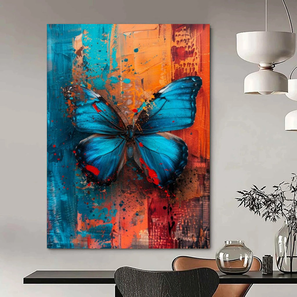 “Colorful Blue Butterfly on Abstract Background” - Mixed - Media Art On Canvas PT2194
