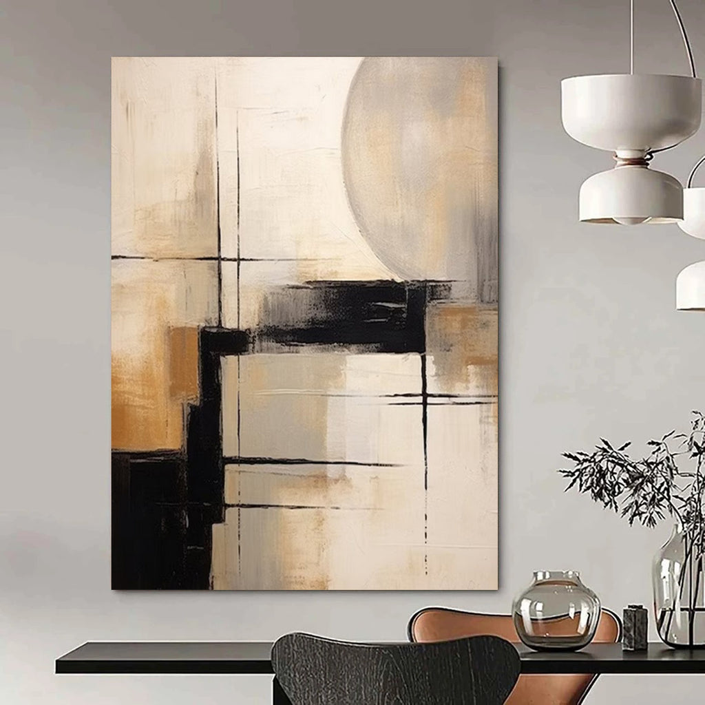 “Neutral Abstract Geometry” - Geometric Abstract Painting On Canvas DS356