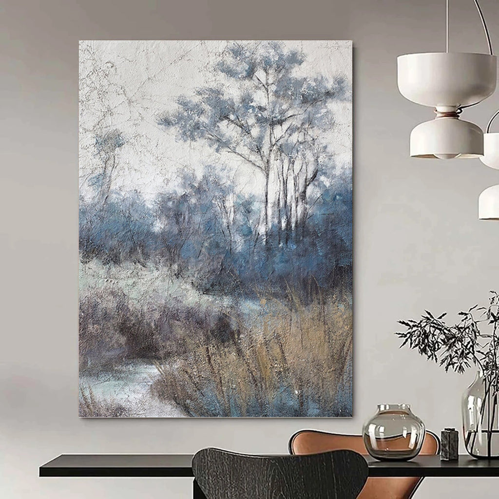 “Misty Forest Blues” - Cool Tones, Woodland Scene Painting On Canvas PT1458