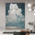 “Cotton Clouds Over Sea” - White, Teal, Sky & Ocean Painting On Canvas PT1459
