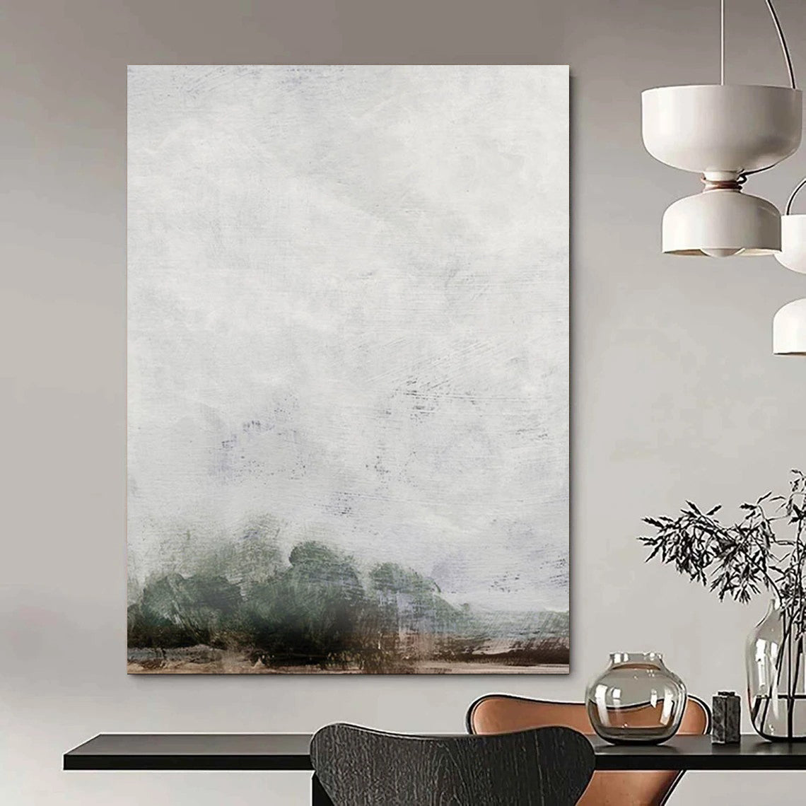 “Misty Gray Landscape” - Soft Tones with Subtle Tree Silhouettes Painting On Canvas DS221