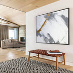 “Gold - Gray - White Geometric Abstract” - Golden - Gray Abstract Painting On Canvas PT1568