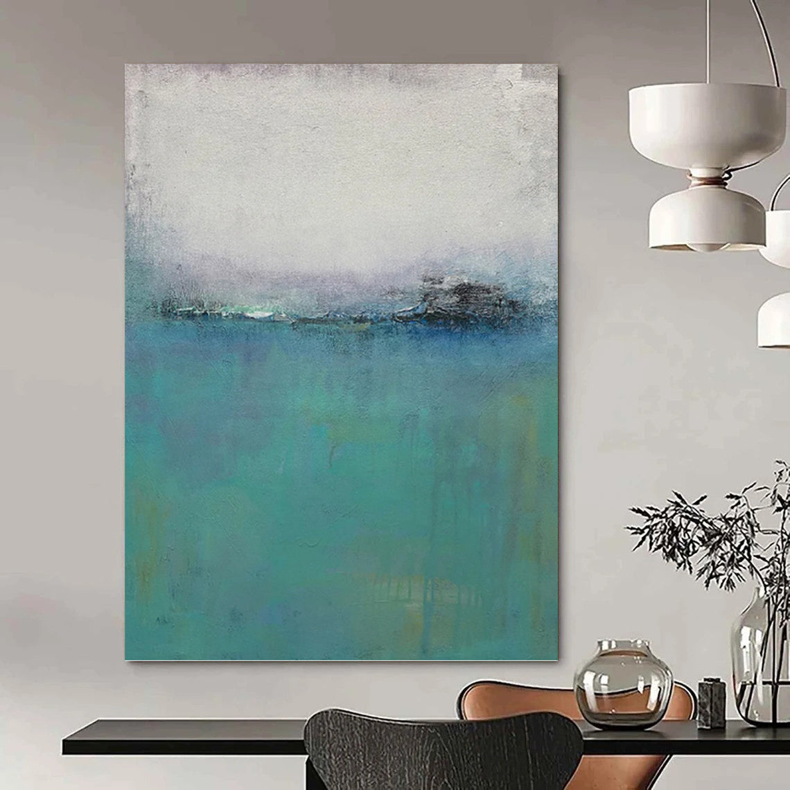 “Blue - Grey Abstract Horizon” - Impressionist Abstract Painting On Canvas PT1220