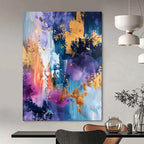 “Purple, Blue & Gold Abstract Splash” - Luxe Abstract Painting On Canvas DS282