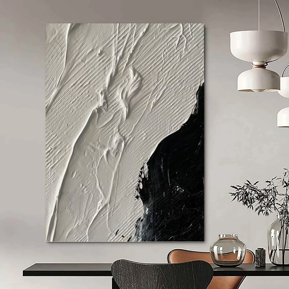“Black - White Textured Abstract” - Minimalist Abstract Painting On Canvas PT1328