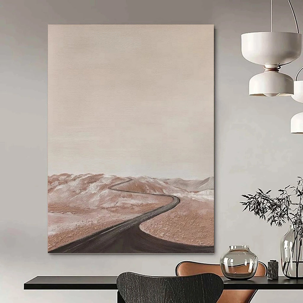 “Pink - Brown Desert Road” - Landscape Abstract Painting On Canvas PT1123
