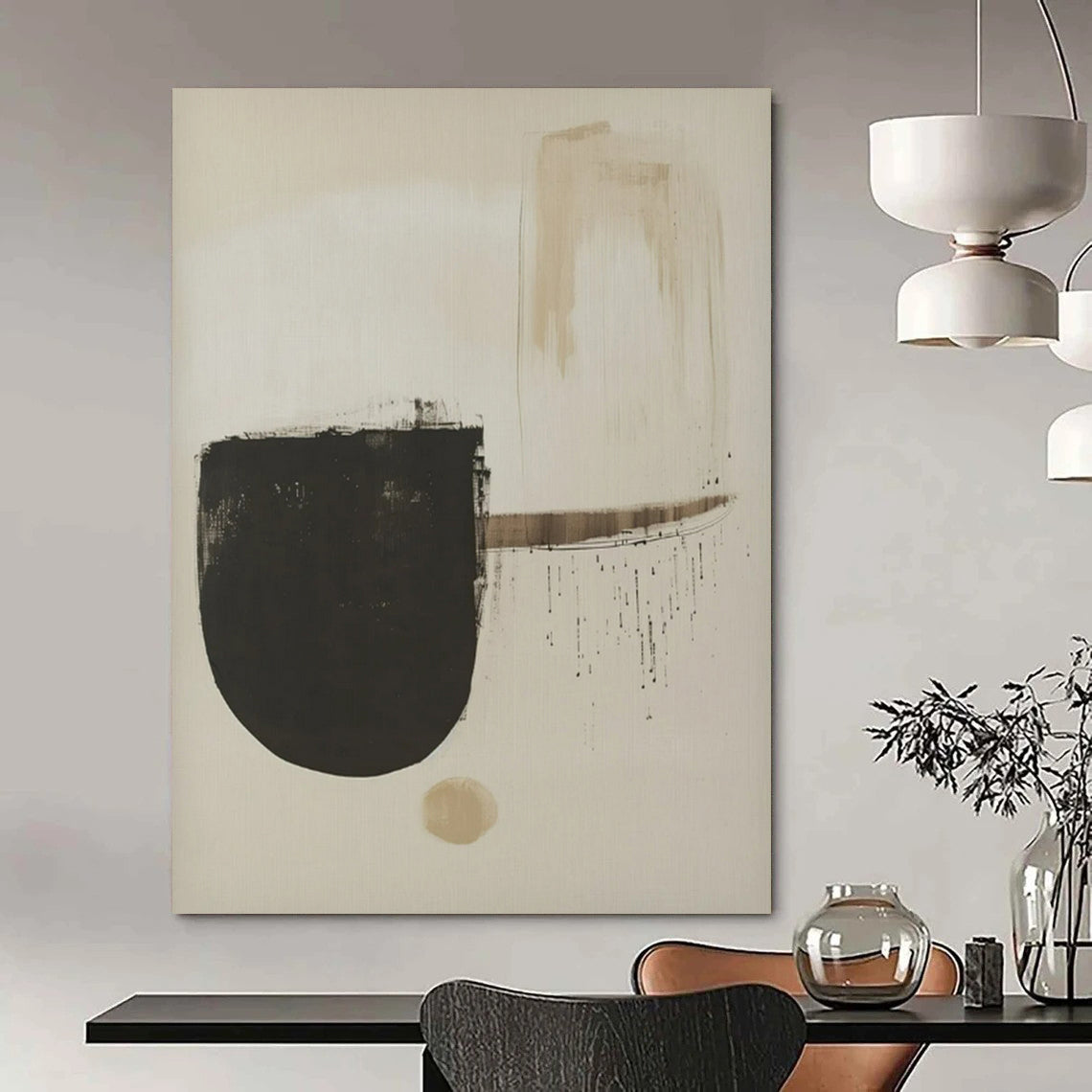 Beige and Black Abstract Shapes, "Neutral Forms" – Abstract Geometric Painting On Canvas PS0935