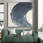 “Blue Curved Stroke on White” - Minimalist Abstract Painting On Canvas PS0426