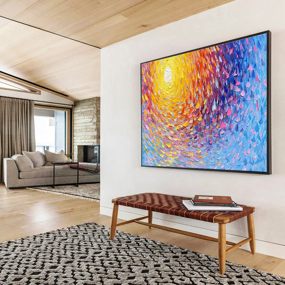 “Colorful Swirling Sun” - Impressionistic Oil Painting On Canvas DKS881