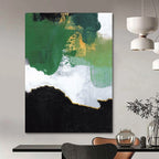 “Green - Gold - White Abstract Patches” - Abstract Expressionist Painting On Canvas PT1222