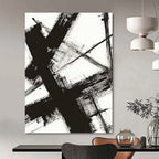 “Black and White Gestural Strokes” - Expressionist Abstract Painting On Canvas PT1028