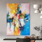 Yellow, Orange, Red, Green, Blue, Pink with Explosive Strokes "Festival Blaze" Abstract Painting On Canvas PS1393