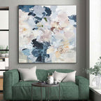 “Soft - Toned Floral Bouquet” - Blue, White, Pink Abstract Floral Painting On Canvas PS0585