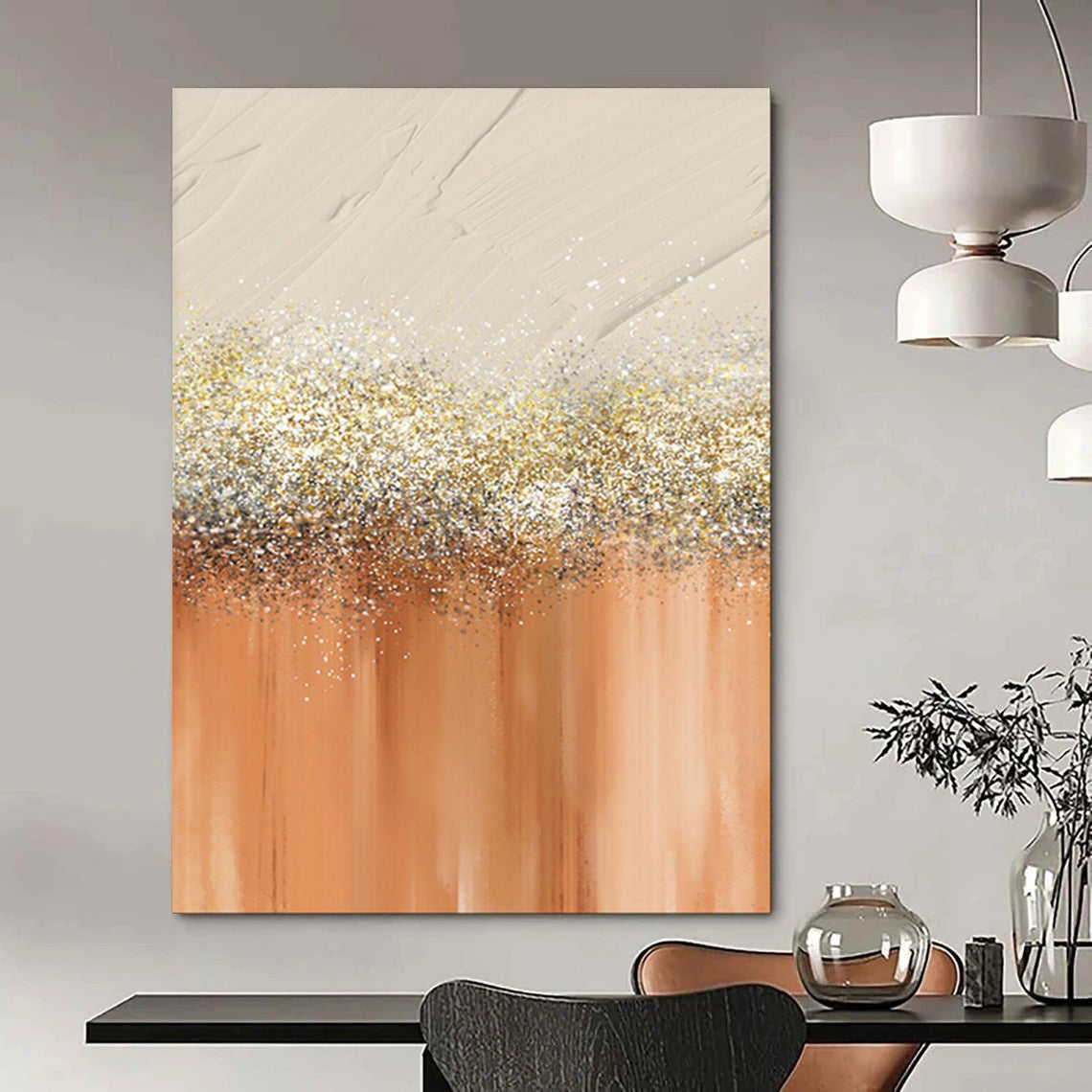 “Champagne - Gold Glitter on Peach” - Abstract Painting On Canvas PT2018