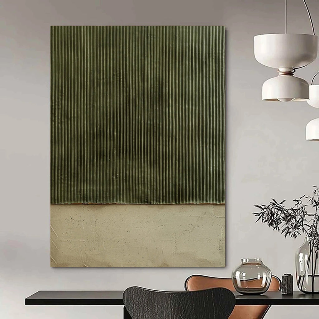 “Dual - Toned Green Stripes” - Minimalist Abstract Painting On Canvas PS0217