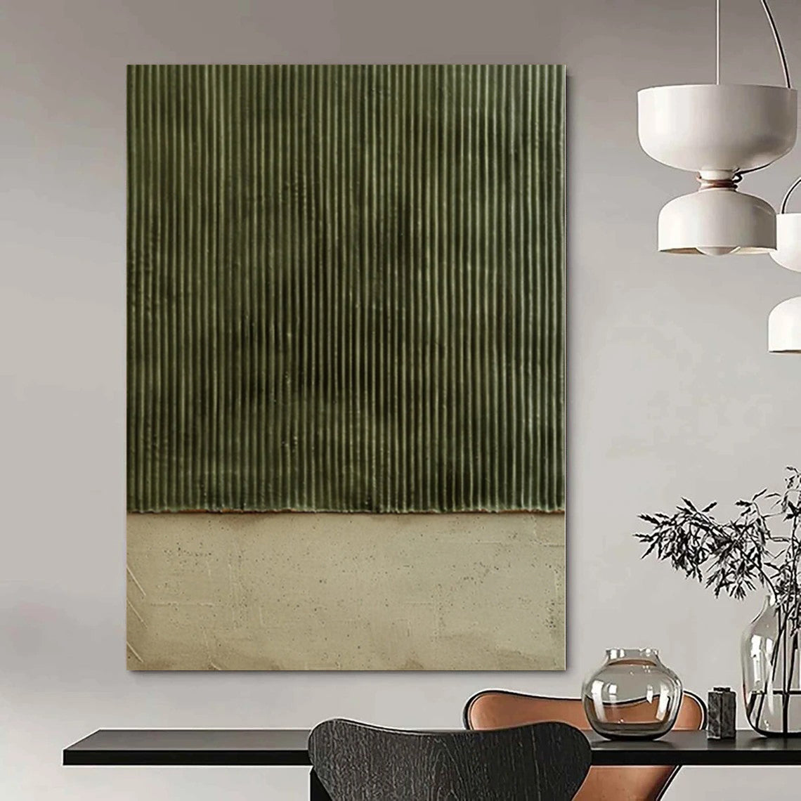 “Dual - Toned Green Stripes” - Minimalist Abstract Painting On Canvas PS0217