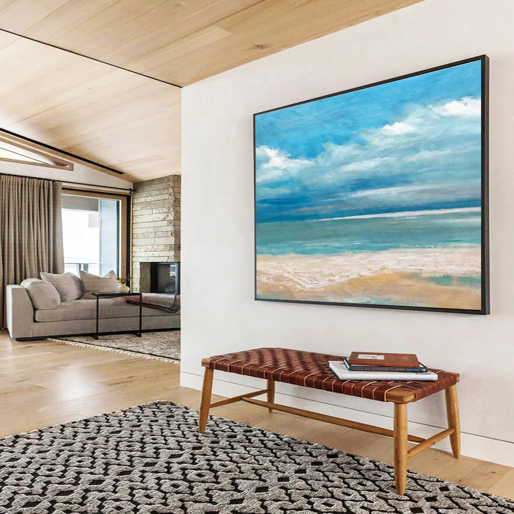 “Calm Beach Seascape” - Realistic Seascape Painting, Fits Family Room & Beach - Themed Nursery DKS638