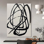 Black and White with Chaotic Curves "Dynamic Chaos" Abstract Painting On Canvas PS1116