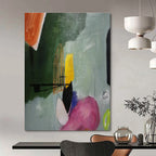 Green, Yellow, Pink, Purple with Playful Shapes "Whimsical Collage" Abstract Painting On Canvas PS1405