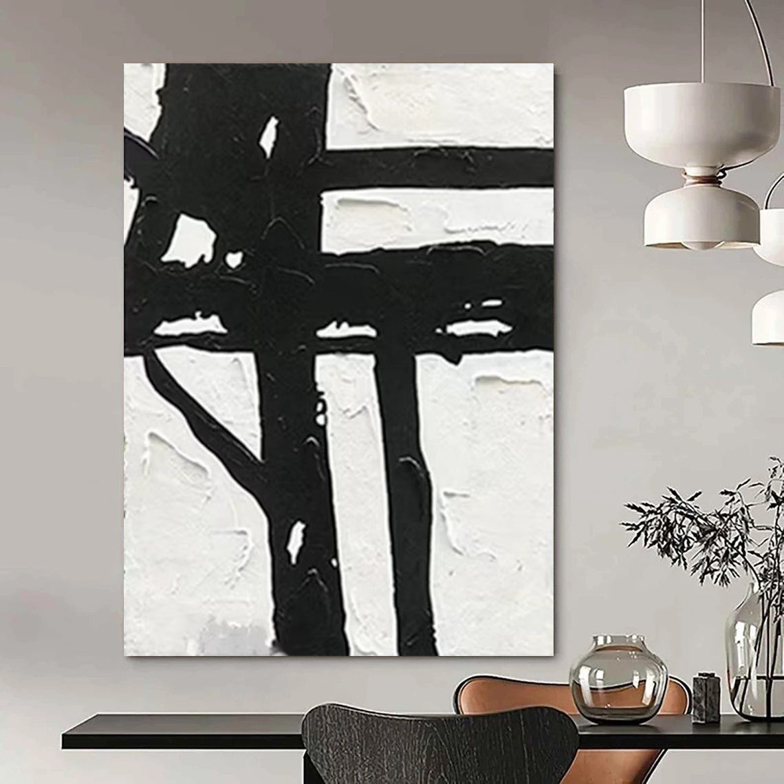 “Black & White Geometry” - Bold Shapes & Contrasting Tones Painting On Canvas DS148