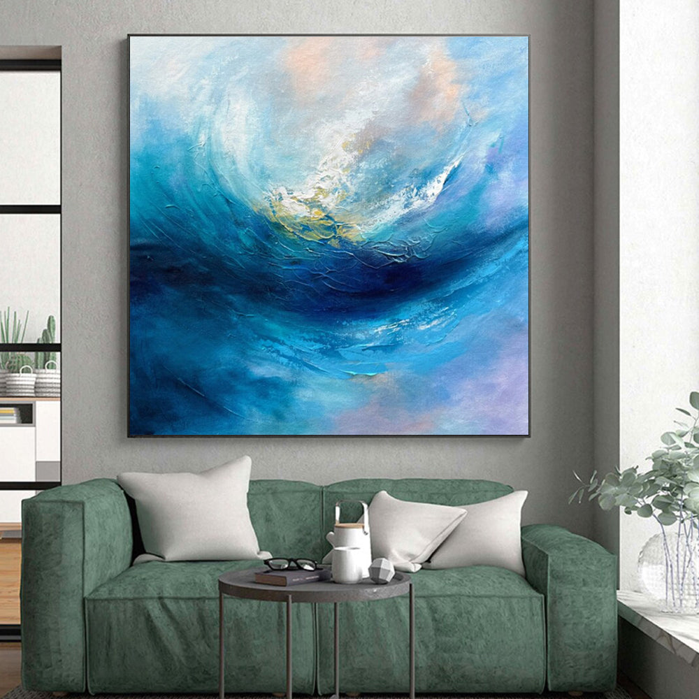 “Swirling Blue Ocean Vortex” - Blue, White, Purple Abstract Seascape Painting On Canvas PS0683
